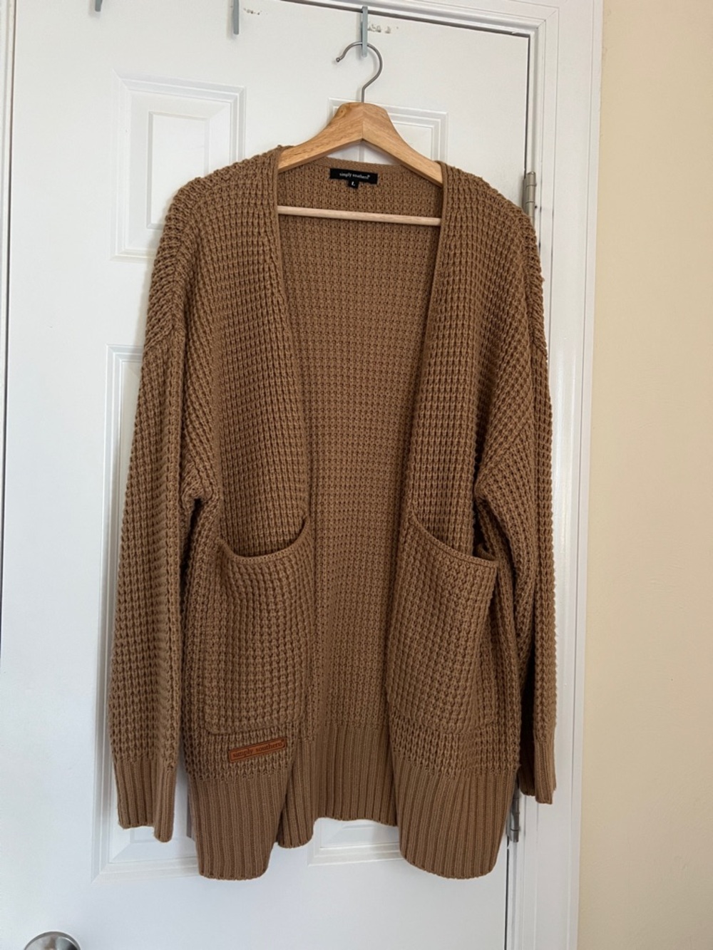 Simply Southern Camel Open-Front Cardigan with Pockets -Large